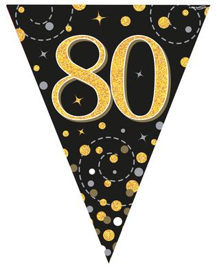 80th Birthday Sparkling Fizz Black And Gold Party Bunting