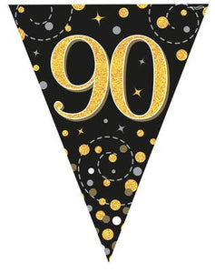 90th Birthday Sparkling Fizz Black And Gold Party Bunting