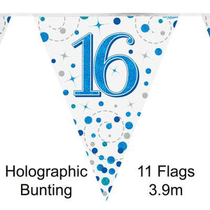16th Birthday Blue Sparkling Fizz Party Bunting