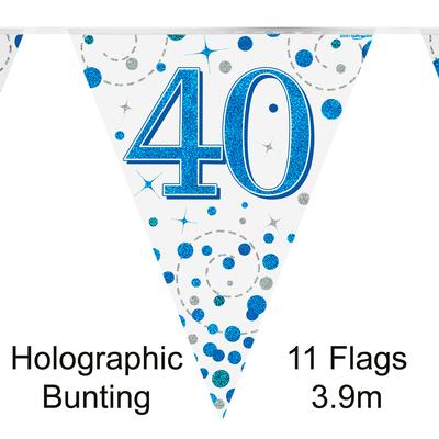 40th Birthday Blue Sparkling Fizz Party Bunting