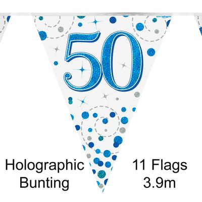 50th Birthday Blue Sparkling Fizz Party Bunting