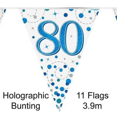 80th Birthday Blue Sparkling Fizz Party Bunting