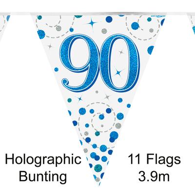 90th Birthday Blue Sparkling Fizz Party Bunting