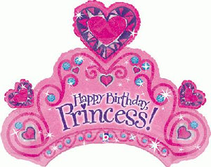 Happy Birthday Princess Crown Helium Filled Supershape Foil Balloon