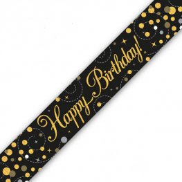 Happy Birthday Sparkling Fizz Black And Gold Banner