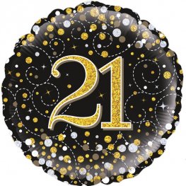 21st Sparkling Fizz Black And Gold Helium Filled Foil Balloon