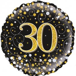 30th Sparkling Fizz Black And Gold Helium Filled Foil Balloon
