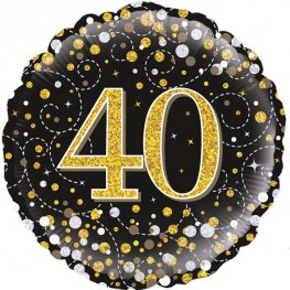 40th Sparkling Fizz Black And Gold Helium Filled Foil Balloon