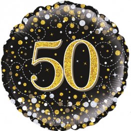 50th Sparkling Fizz Black And Gold Helium Filled Foil Balloon
