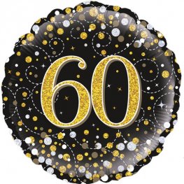60th Sparkling Fizz Black And Gold Helium Filled Foil Balloon