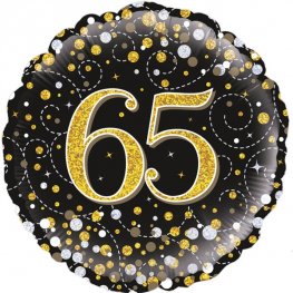 65th Sparkling Fizz Black And Gold Helium Filled Foil Balloon