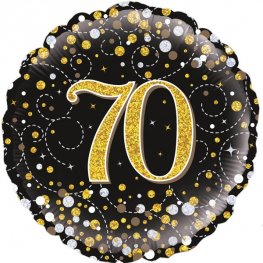 70th Sparkling Fizz Black And Gold Helium Filled Foil Balloon