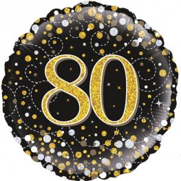 80th Sparkling Fizz Black And Gold Helium Filled Foil Balloon