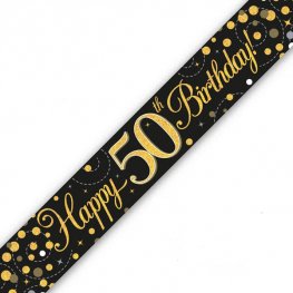 Happy Birthday 50th Sparkling Fizz Black And Gold Banner