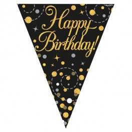 Happy Birthday Sparkling Fizz Black And Gold Party Bunting