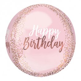 Blush Happy Birthday Orbz Helium Filled Foil Balloon