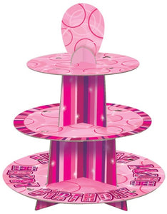 Pink Glitz Happy Birthday 3 Tier Cupcake Stand