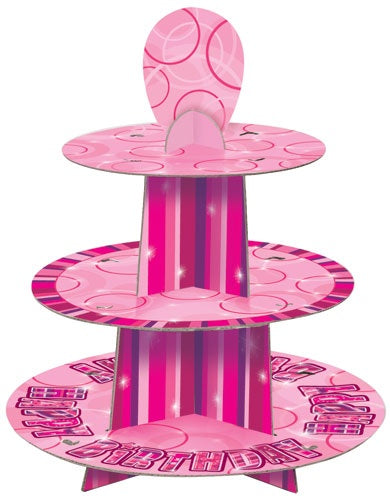 Pink Glitz Happy Birthday 3 Tier Cupcake Stand