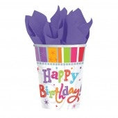 Radiant Happy Birthday Paper Party Cups x8
