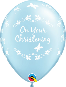 Pearl Light Blue On Your Christening Latex Balloons (Sold Loose)