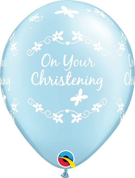 Pearl Light Blue On Your Christening Latex Balloons (Sold Loose)