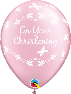 Pearl Light Pink On Your Christening Latex Balloons (Sold Loose)