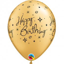 Happy Birthday Gold Elegant Sparkles And Swirls Latex Balloons (Sold loose)