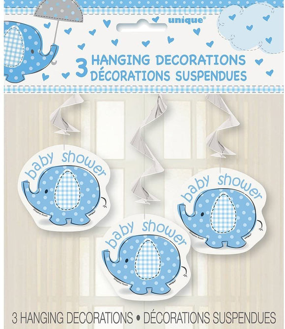 Blue Elephant Baby Hanging Decorations (3 Pack)