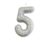 Silver Glitter Number Candles in 0-9