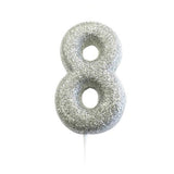 Silver Glitter Number Candles in 0-9