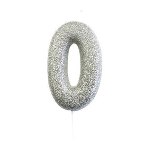 Silver Glitter Number Candles in 0-9