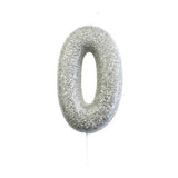 Silver Glitter Number Candles in 0-9