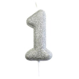 Silver Glitter Number Candles in 0-9