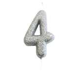 Silver Glitter Number Candles in 0-9