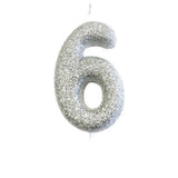 Silver Glitter Number Candles in 0-9