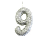 Silver Glitter Number Candles in 0-9