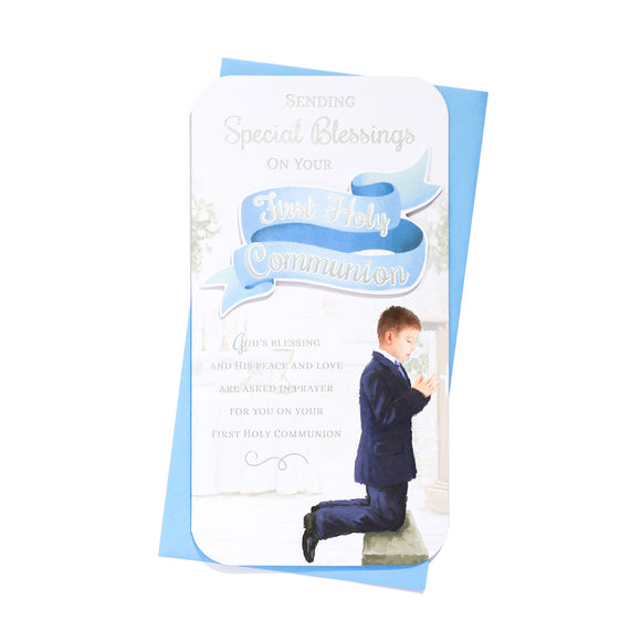 Special Blessings First Holy Communion Blue Greeting Card