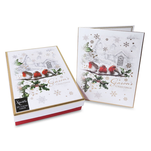 Christmas Robins Luxury Greeting Cards (Box of 12)