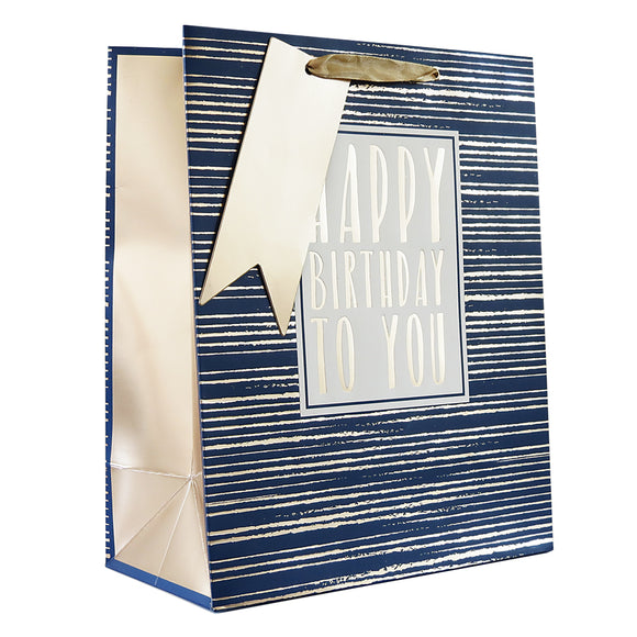 Nayv/Gold Stripes Medium Birthday Gift Bag