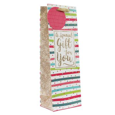 A Special Gift For You Stripes And Dots Bottle Gift Bag