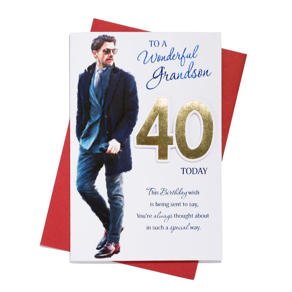 To A Wonderful Grandson 40 Today Birthday Greeting Card
