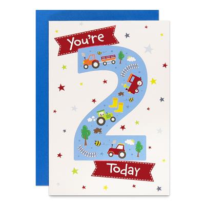 You're 2 Today Vehicles Birthday Greeting Card