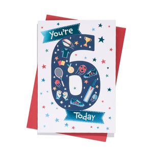 You're 6 Today Sports Birthday Greeting Card
