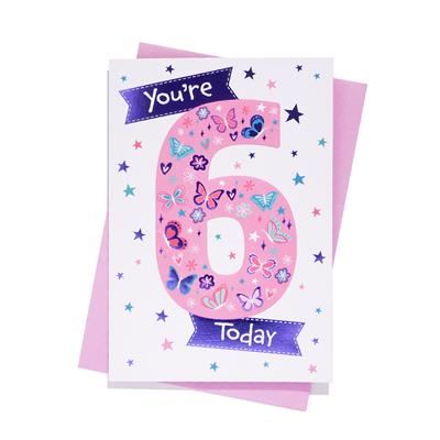 You're 6 Today Butterflies Birthday Greeting Card