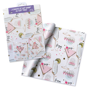 Pop, Fizz, Cocktails Gift Wrap And Gift Tag Set