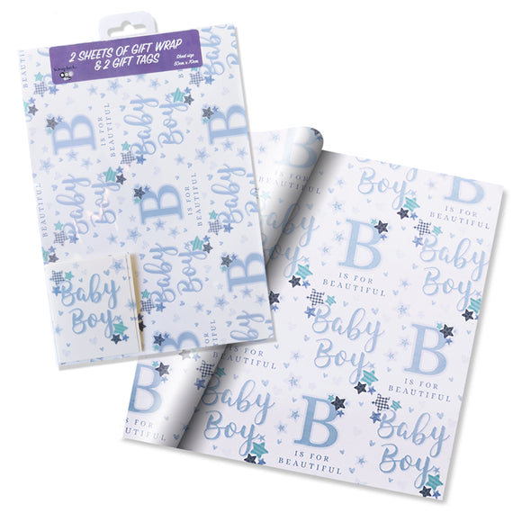 Baby Boy Gift Wrap And Tag Set
