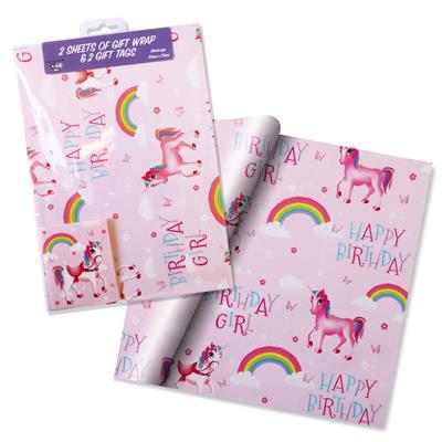 Unicorn Happy Birthday Gift Wrap And Gift Tag Set