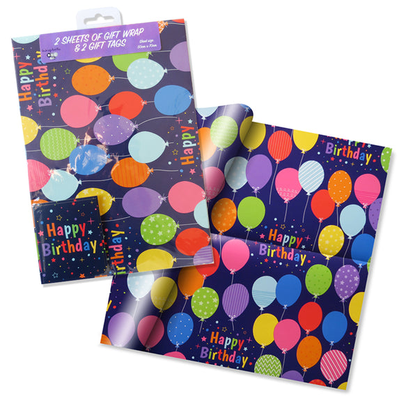 Happy Birthday Balloons Gift Wrap And Gift Tag Set