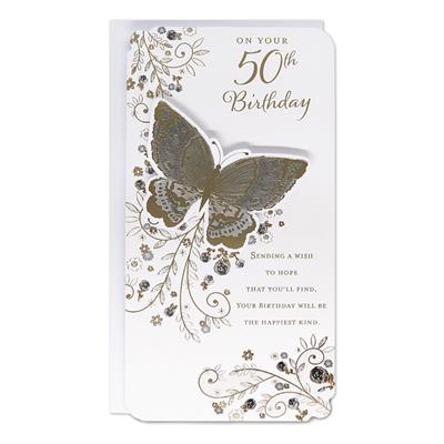 On Your 50th Birthday Butterfly Greeting Card