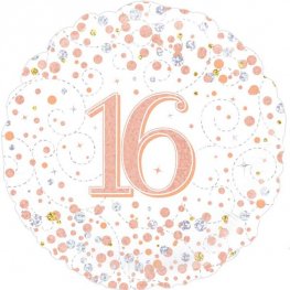 16th Sparkling Fizz White And Rose Gold Helium Filled Foil Balloon